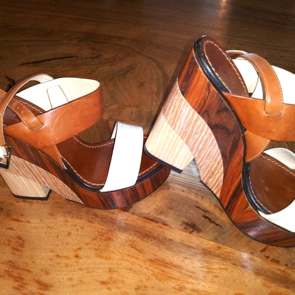 Jimmy Choo Brown and Cream Wedges 34.5